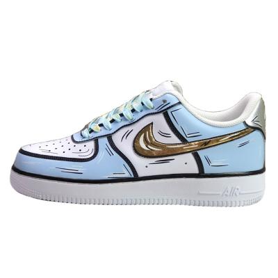 China CUSHIONING high quality AF light blue and purple graffiti sports low top casual shoes for men and women all-match fashion shoes for sale