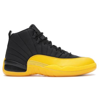 China CUSHIONING AJ high quality black and yellow 12 basketball shoes with air fashion outdoor sneakers built-in cushion high top sports shoes for sale