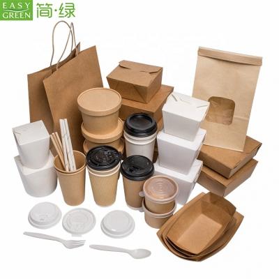 China Custom Made Disposable Easy Green Disposable Food Packaging Box Lunch Paper Coffee Cup Tableware Set for sale