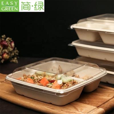 China Green Easy Disposable Bagasse 3 Compartments Eco Friendly Takeaway Food Packaging CS1000-3 for sale