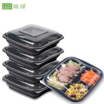 China Food Grade Disposable Disposable Take Out 3 Compartments Microwave Black Stackable Meal Prep Food Containers With Lid for sale