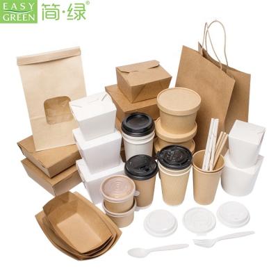 China Hot Selling Green Disposable Easy Disposable Take Away Wrapping Paper Food Coffee Drinks Packaging Tableware Set for sale