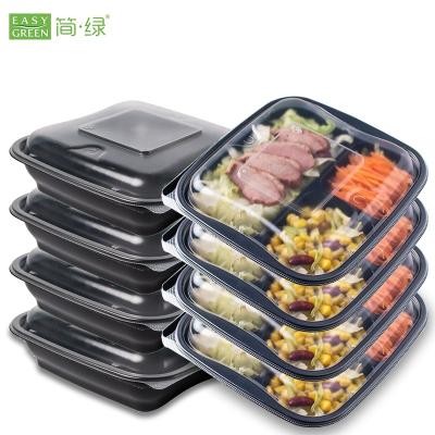 China Green Plastic Easy Microwavable Containers 3 Compartment Disposable Meal Prep Lunch Box With Lids for sale