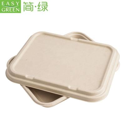 China Disposable Biodegradable Sugarcane Bagasse Food Takeout Trays With Paper Pulp Lid for sale