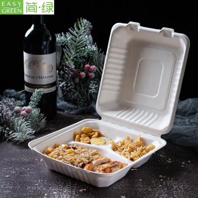 China Hot Sales Wholesale Green Easy Disposable Lunch Bagasse Biodegradable Food Packaging Container Bento Paper Box for sale