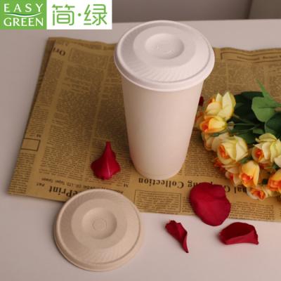 China Biodegradable Easy Green Bagasse Flat Lids Take Out Sugarcane 100% 80Mm Biodegradable White Paper Cup Pulp Lids for sale