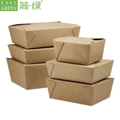 China Disposable Green Easy To Go Food Packaging Kraft Paper Lunch Box for sale