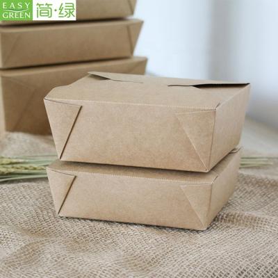 China Disposable Microwaveble Disposable Folding Recycled Brown Kraft Paper Food Box for sale