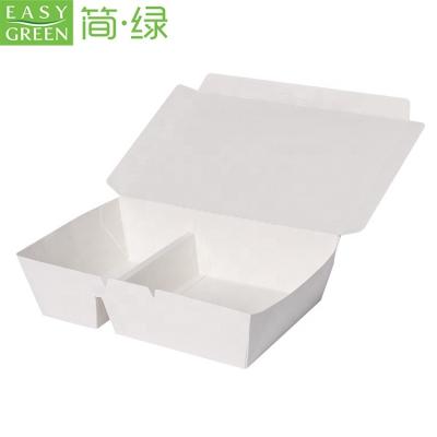 China EASY GREEN Disposable Lunch Box White Paper Disposable Food Packaging With 2 Compartment for sale