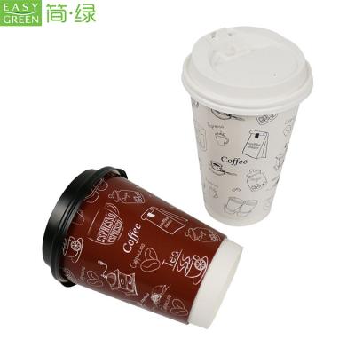 China Wholesale 8OZ 12OZ 16OZ 20oz 24oz Double Wall Paper Cups Biodegradable Disposable Takeaway Coffee Cup With Lids for sale