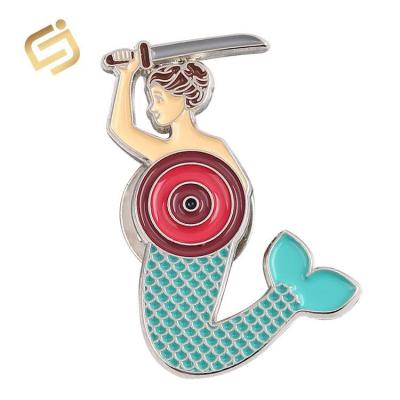 China Europe cartoon character custom cute silver color enamel collar dress shirt sweet mermaid pin pins for sale