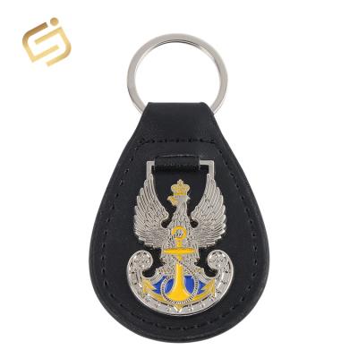 China Custom 3D Logo 3D Eagle Design Antique Metal Black PU Genuine Leather Key Chain With Key Chain for sale