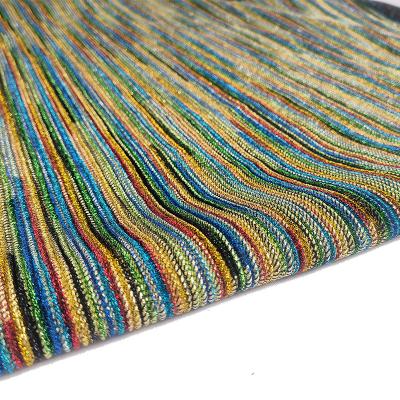 China Metallic stretch rainbow stripe lurex knitted foil fabric with pleating for dress for sale