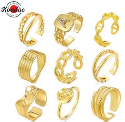 China Fashion CLASSIC Luxury 18K Gold Filled Geometric Gemstone Crystal Rings Engraved Adjustable Women's Ring Set for sale