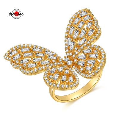 China CLASSIC Fashion 18k Gold Plated Women's Adjustable Rings Crystal Butterfly Rings Gemstone Brass for sale