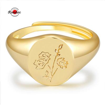 China CLASSIC 18k Gold Plated Engraved Flower Vintage Ring Women Fashion Adjustable Brass Classic Rings Jewelry for sale