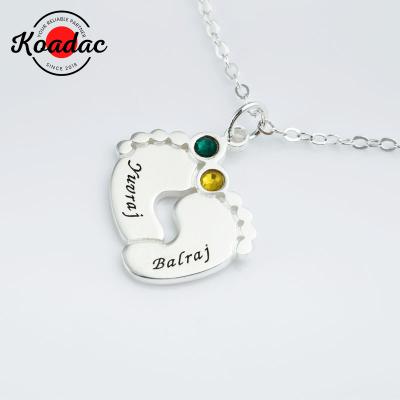 China CLASSIC Custom Silver Baby Footprints Name 925 Handmade Jewelry Necklaces Name Personalized Birthstone Pendant Necklace. for sale