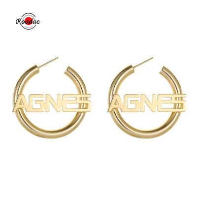 China CLASSIC 18K Gold Plated Luxury Big Circle Earrings Engraved Custom Charm 925 Sterling Silver Picture Name Heart Earrings for sale