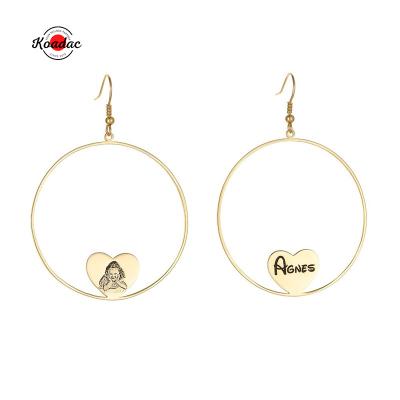 China TRENDY 18K Gold Plated Luxury Big Circle Earrings Engraved Custom Charm 925 Sterling Silver Picture Name Heart Earrings for sale