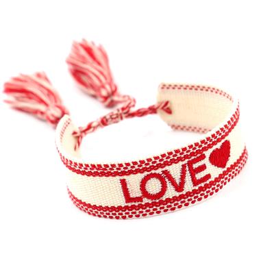 China Custom Personalized Personalized Ribbon Tassel Embroidered Bracelet Ethnic Jewelry Wedding Style Couples Gift Name Bracelet for sale