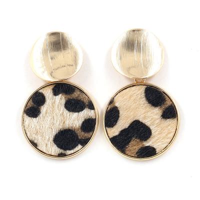 China CLASSIC Imitation Horsehair Leopard Print Patch Leather Earring Alloy Gold Plated Fashion Earrings 3 Colors Options for sale