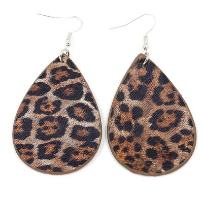 China FASHIONABLE Cheap Jewelry Wholesale Ladies Fashion PU Shaped Drop Ear Hook Leopard Print Leather Earrings 3 Colors Mixed Group for sale