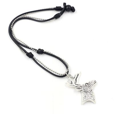 China New Personality Necklace Silver Alloy FASHIONABLE Handwoven Antique Deer Head Pendant Soft Necklaces For Men for sale