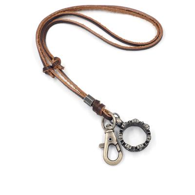 China Fashionable Retro Men's Creative Jewelry Alloy Crown Ring Pendant Key Hook Leather Adjustable Necklaces for sale