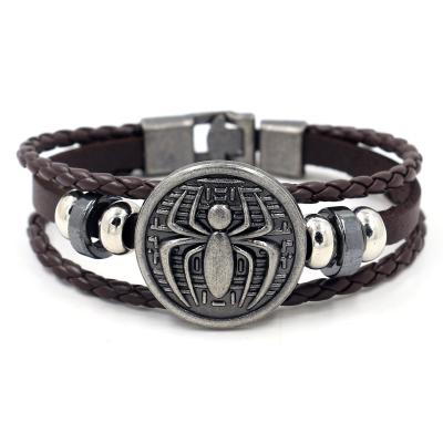 China Vintage Vintage Mens Leather Bracelets Ally Spider Pattern Shield Rope Multilayer Braided Bracelet for sale