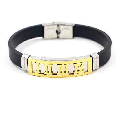 China Men's Bracelets Gold Stainless Steel Roman Numerals Soft Silicone Trendy Popular Jewelry Bracelets for sale