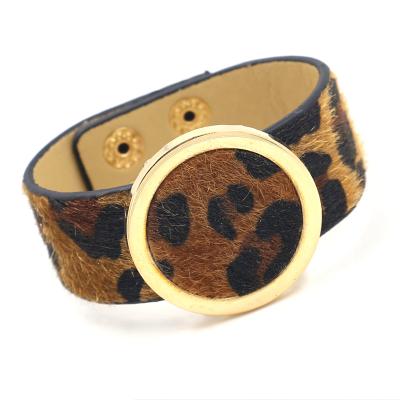 China FASHIONABLE autumn and winter personality leopard print horse hair PU leather wide bracelet snap bracelet for sale