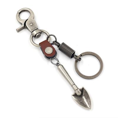 China Fashion/punk/personality souvenir creative gift custom men's vintage keychains alloy shovel pendant small leather hook key chain for sale