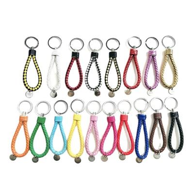 China Lilangda 23 Colors Environmental Friendly Factory Handmade Logo Brand Key Chain Woven Car Braided Roap Leather Key Chain Accessories For Car Keys for sale