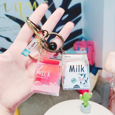 China Promotion Gift Cute Lilangda Charm Cubic Milk Shape Keychain Custom Acrylic Liquid Shaker Keychain Wholesale for sale