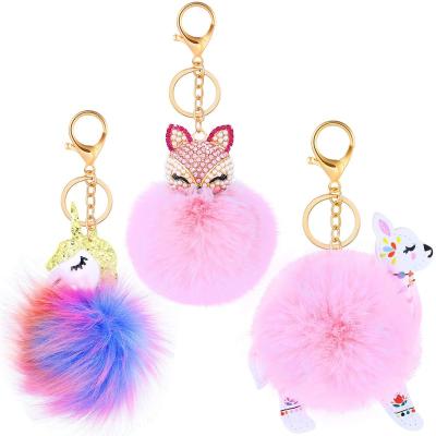 China New Style Lilangda Fox Promotion Gift Unicorn Alpaca Fur Pom Poms Newest Design Bag Charm Fox Key Chains Cute Keychains For Girls for sale