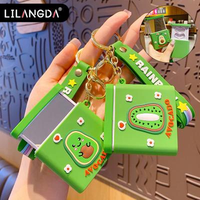 China Portable Decoration Fashion Mirror Key Chain Dressing Mirror Bag Ornaments Avocado Kiwi Mobile Phone Holder Keychain for sale