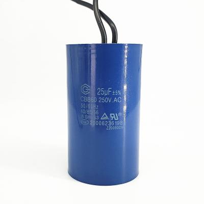 China Low dissipation factor cbb60 capacitor 25uf 250V CBB60 AC motor boarding and handling capacitor 40 70 21 fan capacitor for sale