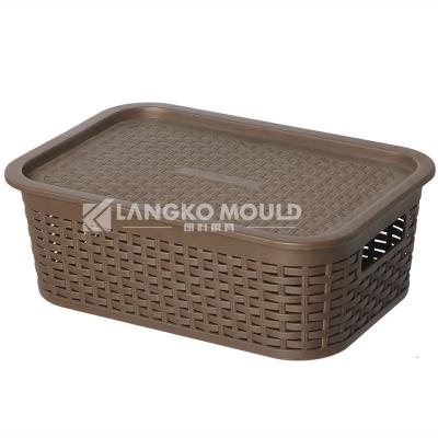 China Custom Hot Sale Steel Plastic Rattan Storage Basket With Cover Mold Manufacturer In China for sale