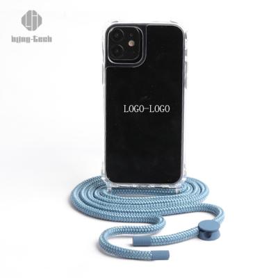 China Anti-drop 2 in 1 shockproof clear necklace phone case with detachable rope for iphone 13 for sale