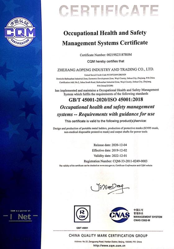 ISO50001 - Zhejiang Aopeng Industry And Trading Co., Ltd.