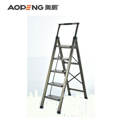 China Aopeng Cheap Price Folding Ladders Portable Safety 5 Step Ladder Aluminum Step Ladder With Handrail for sale