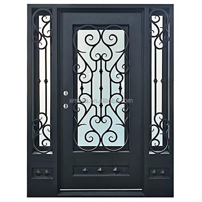 China Hot Selling Anti-theft Wrought Iron Front Single Entry Door With Side Window Exterior Bedroom Entry Door Other Modern Metal Door Designs for sale