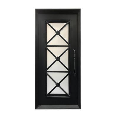 China Anti-Theft Single Square Top Black Single Exterior And Wrought Iron Interior Doors for sale