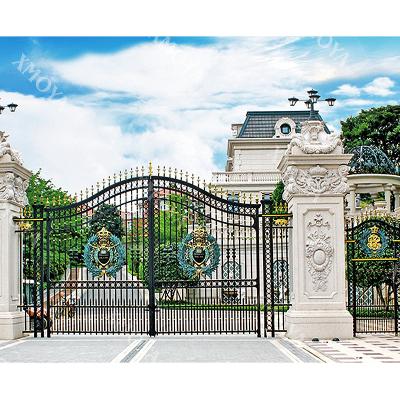 China Luxury Modern Design Main Iron Front Gate Iron Gate Grill Design Modern Gates Mansion Wrought Iron Gate and Fence for sale