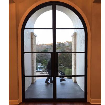 China Anti-theft Wrought Iron Glass Door Iron Double Arched Security French Entry Doors Home Modern Wrought Iron Front Door Exterior for sale