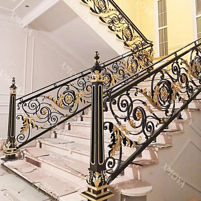 China French Balcony Stair Railing High Security Customized Selegant Wrought Iron Fancy Indoor Villa Decoration Balustrade Metal for sale