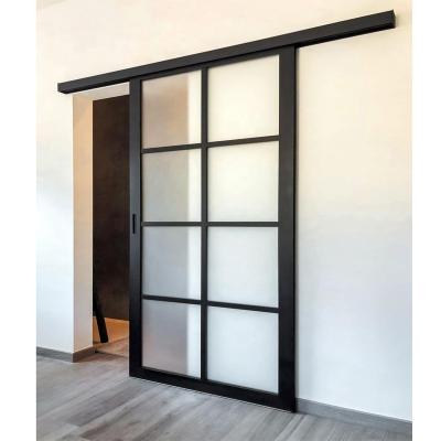 China Iron Grill Design Office Folding Modern Barn Door Glass Sliding Screen Door for sale