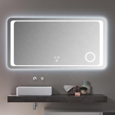 China Magnifying Hotel LED Illuminated Bathroom Front-lighter Smart Anti Fog Mirror With Concave Glass R6080 for sale