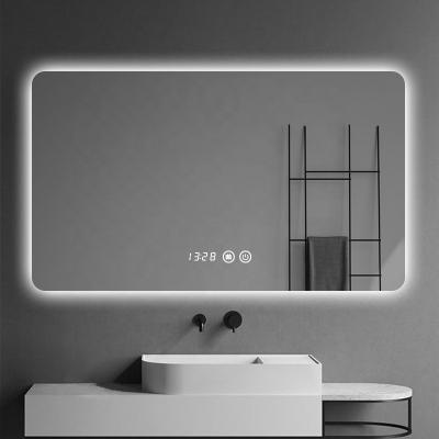 China High Clear Anti-fog Mirror Silver Time Custom Led Light Glass Mirror Led Bathroom for sale