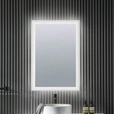 China Large Size Rectangle Bathroom LED Front Light Illuminated Vertical Living Room Mirror With Demister for sale